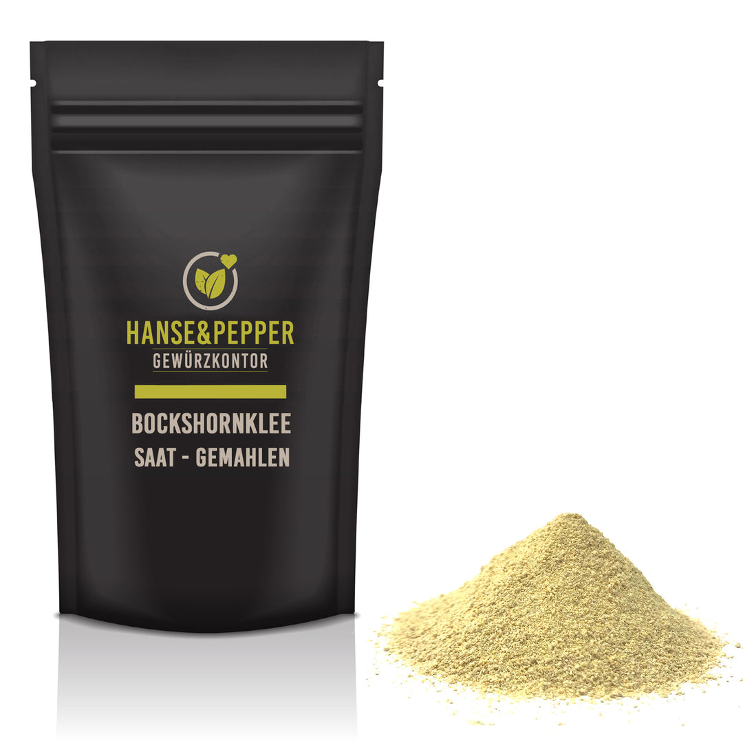 Produkttüte mit Bockshornklee-Saat gemahlen