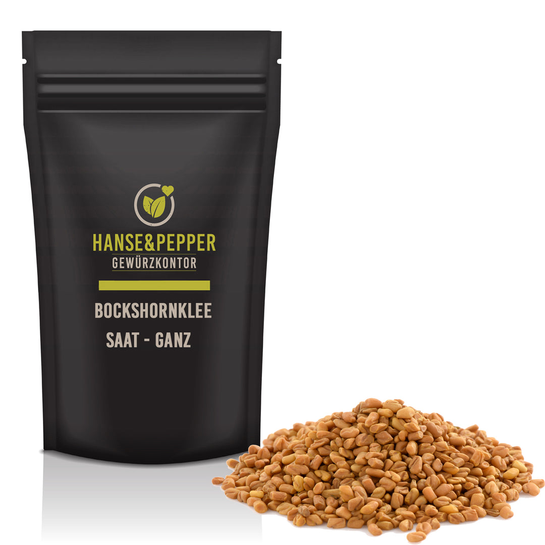 Produkttüte mit Bockshornklee-Saat - ganz
