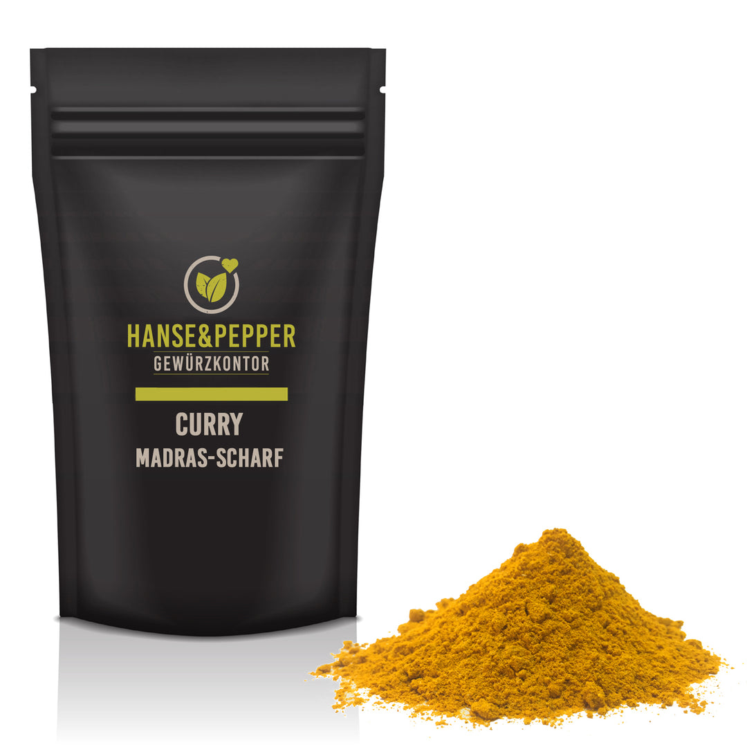 Produkttüte mit Curry Indisch Madras Gewürz Scharf