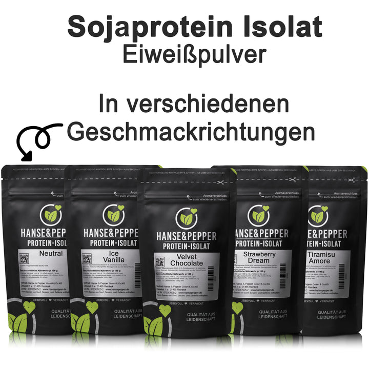 Sojaprotein Isolat in praktischen Tüten – verschiedene Geschmacksrichtungen