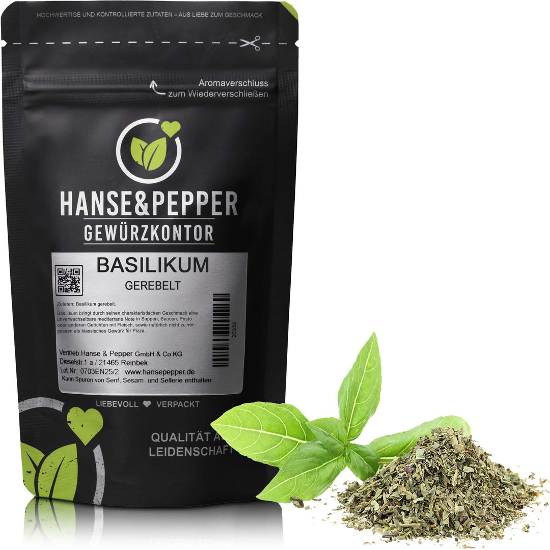 Produkttüte mit Basilikum gerebelt Gewürz