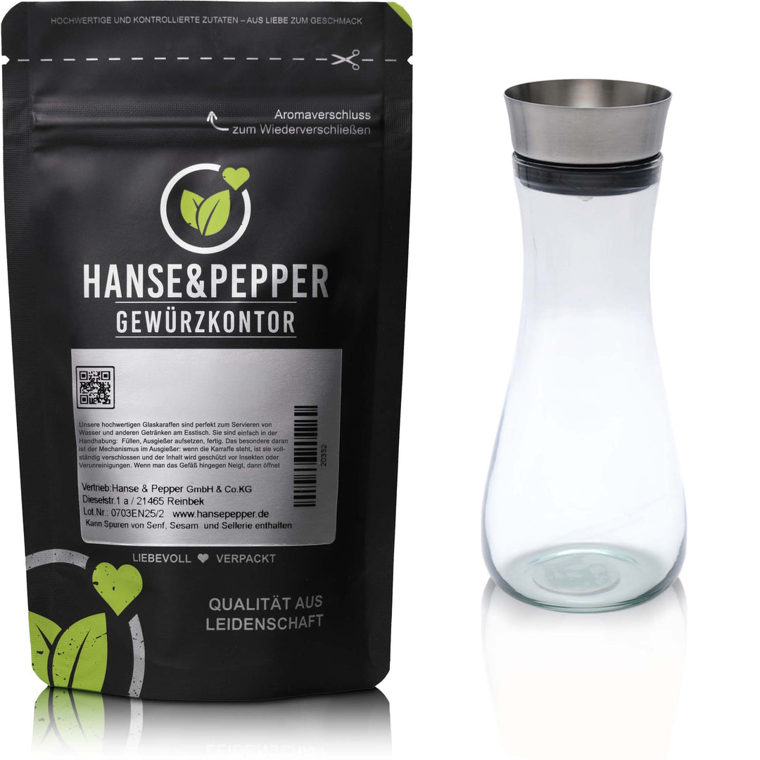 Glaskaraffe mit Edelstahlausgießer in 1000ml – Hanse&Pepper