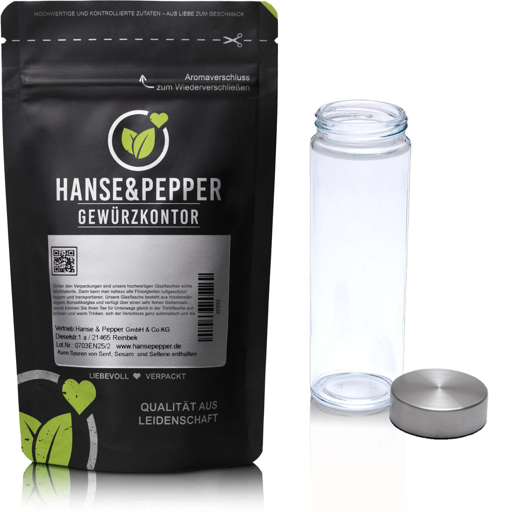 Glasflasche Trinkflasche mit mit Edelstahl Schraubverschluss in 500ml – Hanse&Pepper