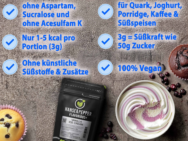 100g Flavorious+ Geschmackspulver - natürlich gesüßt mit Erythrit & Stevia