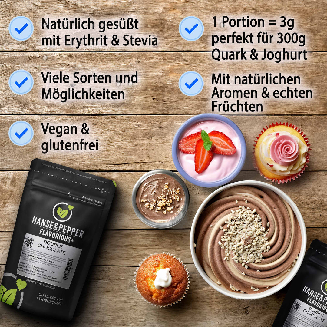 100g Flavorious+ Geschmackspulver - natürlich gesüßt mit Erythrit & Stevia