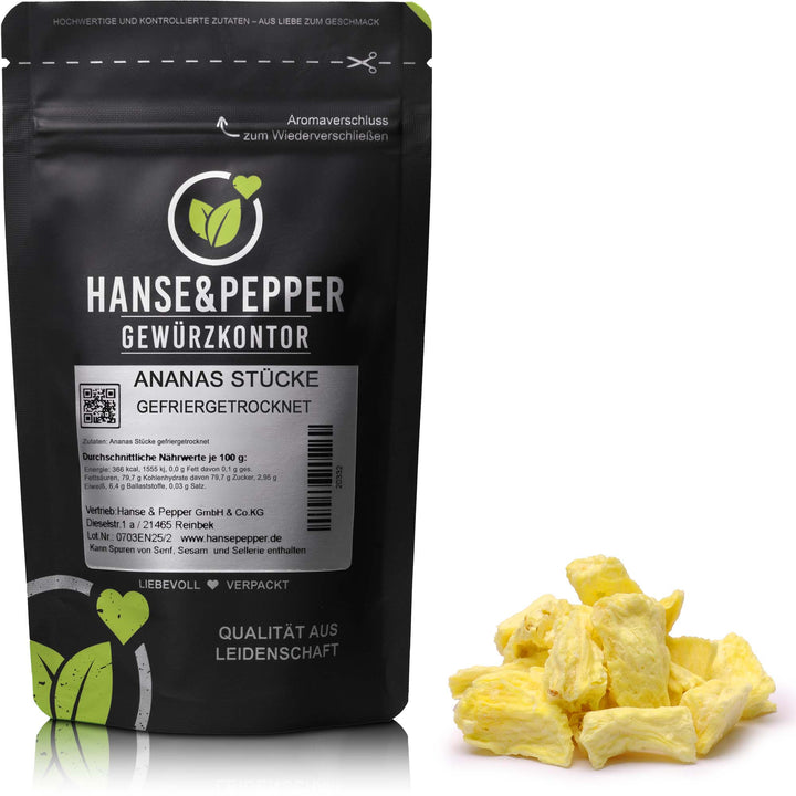 Produkttüte mit Ananas Stücke gefriergetrocknet