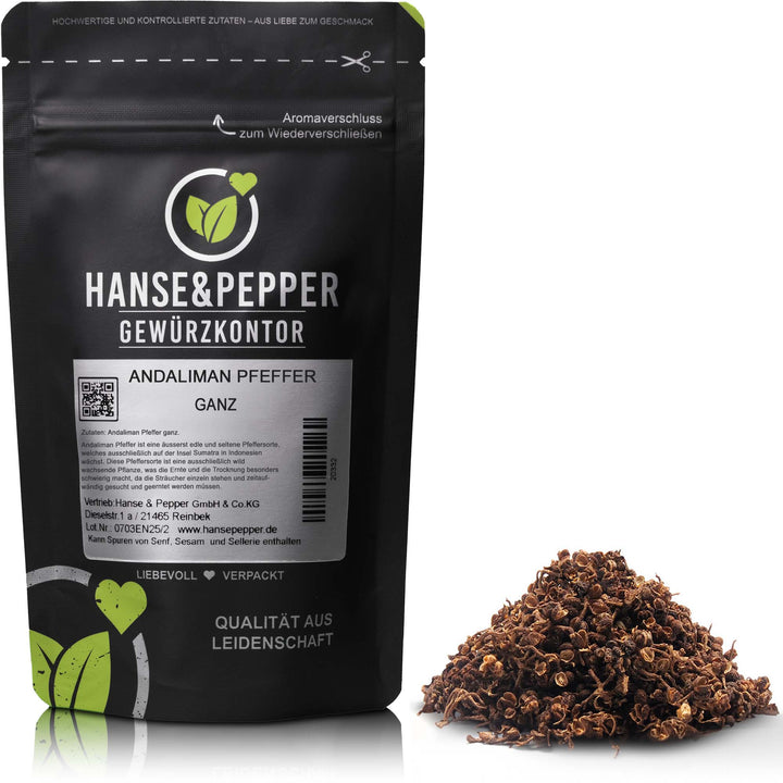 Produkttüte mit ganzem Andaliman-Pfeffer