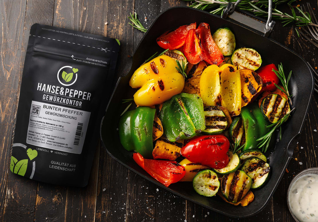 Gewürzmühle mit Keramikmahlwerk gefüllt mit 90g Bunter Pfeffer