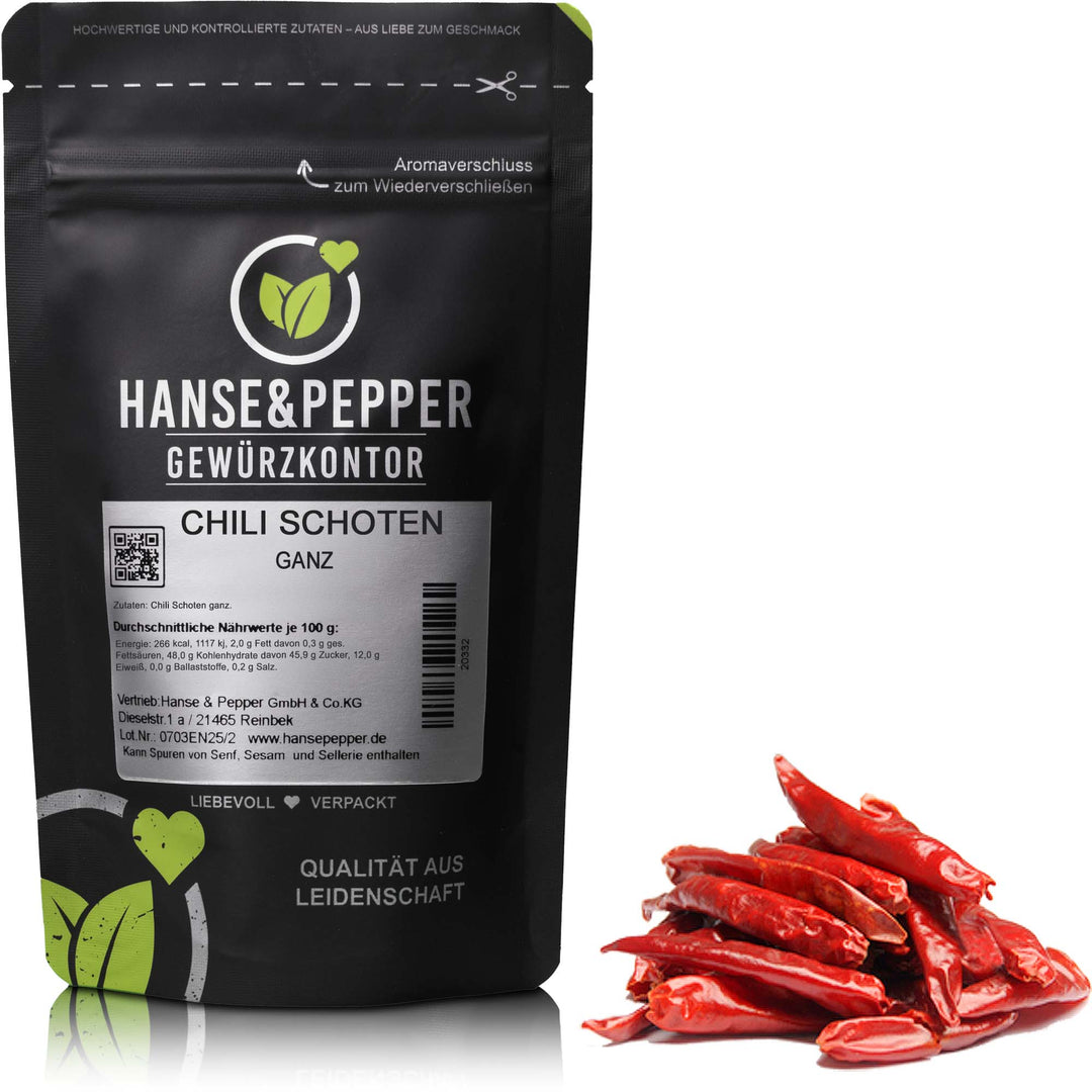 Produkttüte mit Chili Schoten ganz  4-7cm