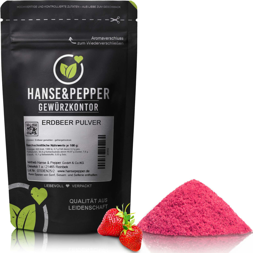 Produkttüte mit Erdbeer Pulver