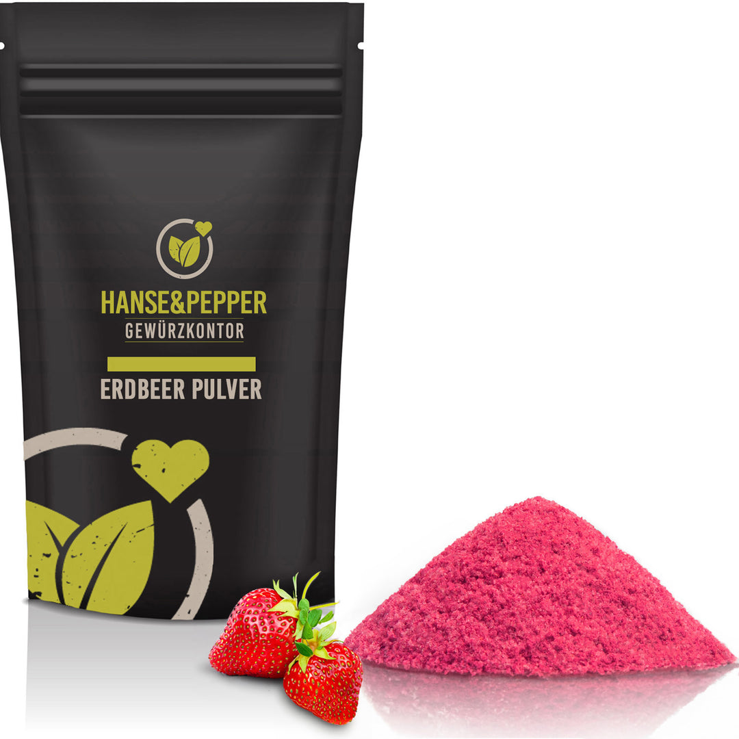 Produkttüte mit Erdbeer Pulver