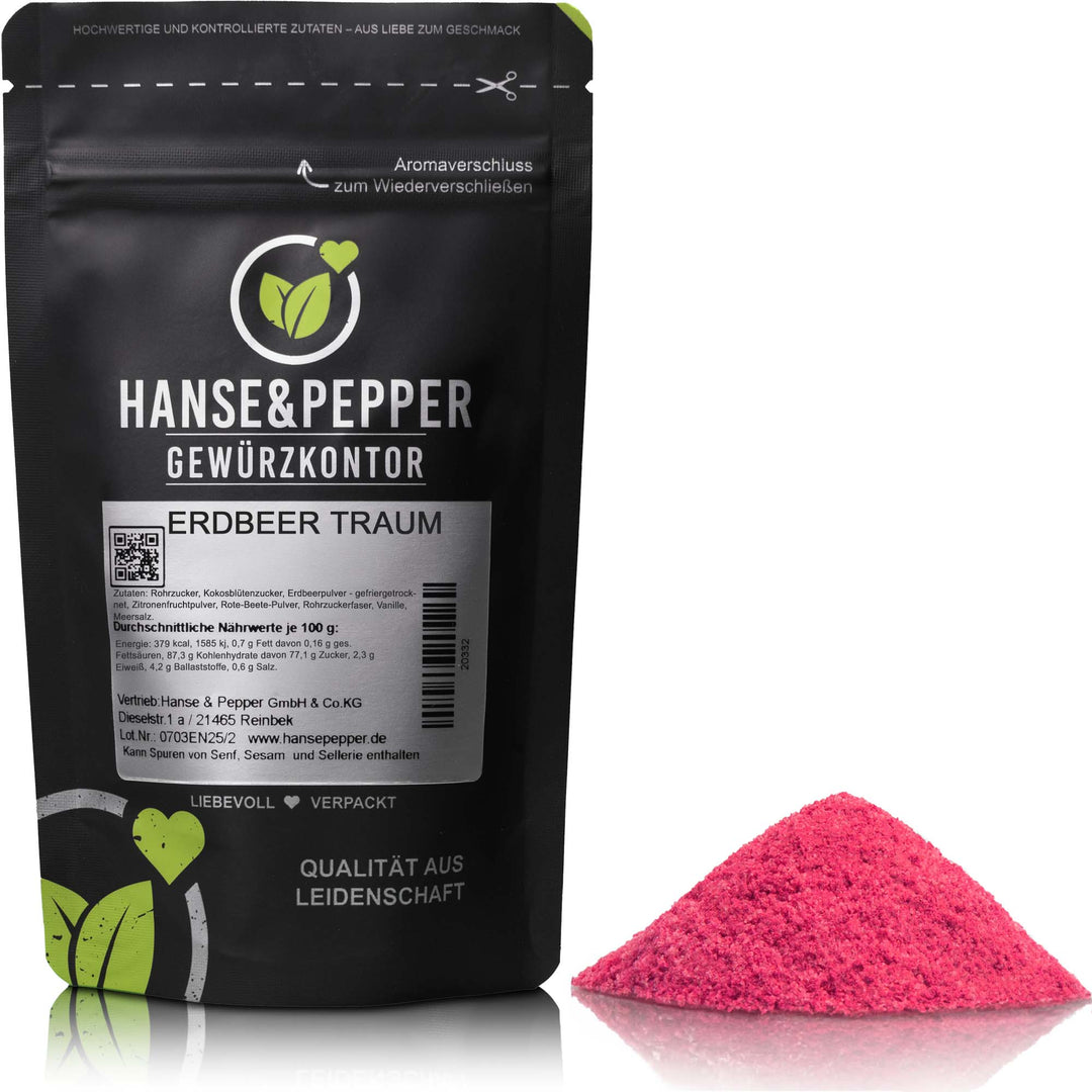 Produkttüte mit Erdbeer Traum Pulver