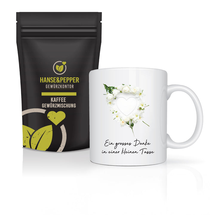 Kaffee Gewürz mit Blumen Herz Tasse – Das perfekte Geschenk zum Danke sagen