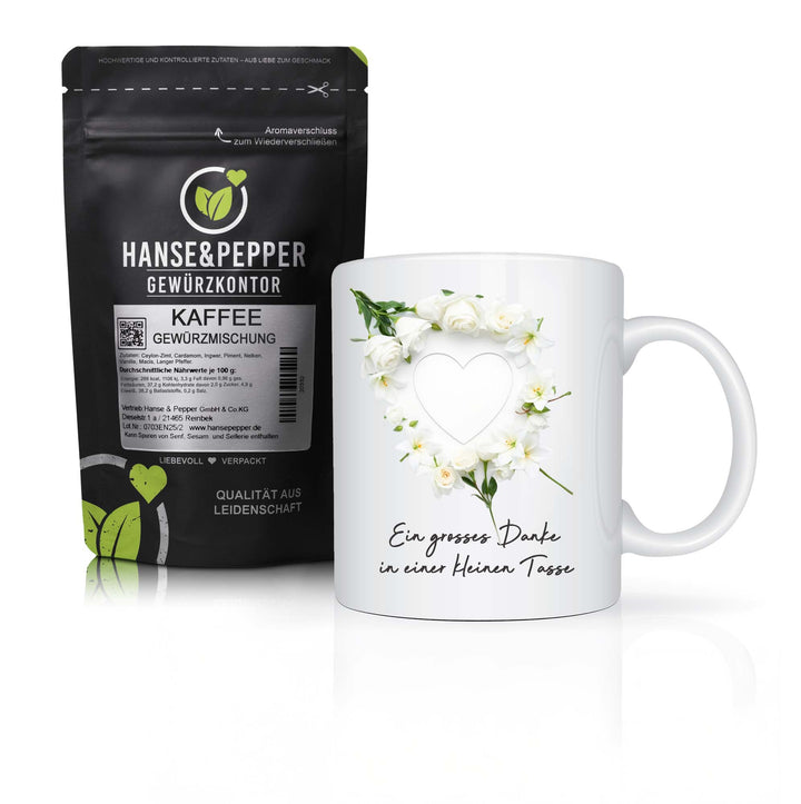 Kaffee Gewürz mit Blumen Herz Tasse – Das perfekte Geschenk zum Danke sagen