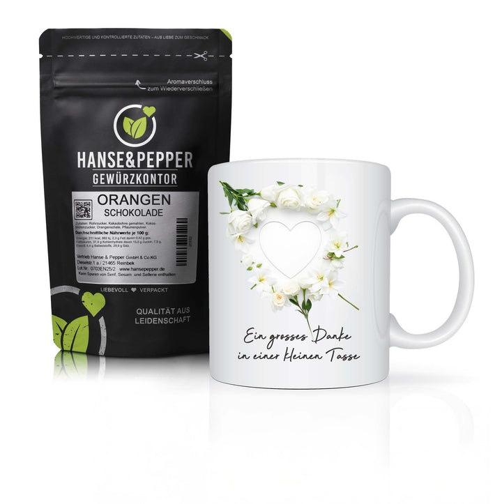 Orangen Schokolade mit Blumen Herz Tasse – Das perfekte Geschenk zum Danke sagen