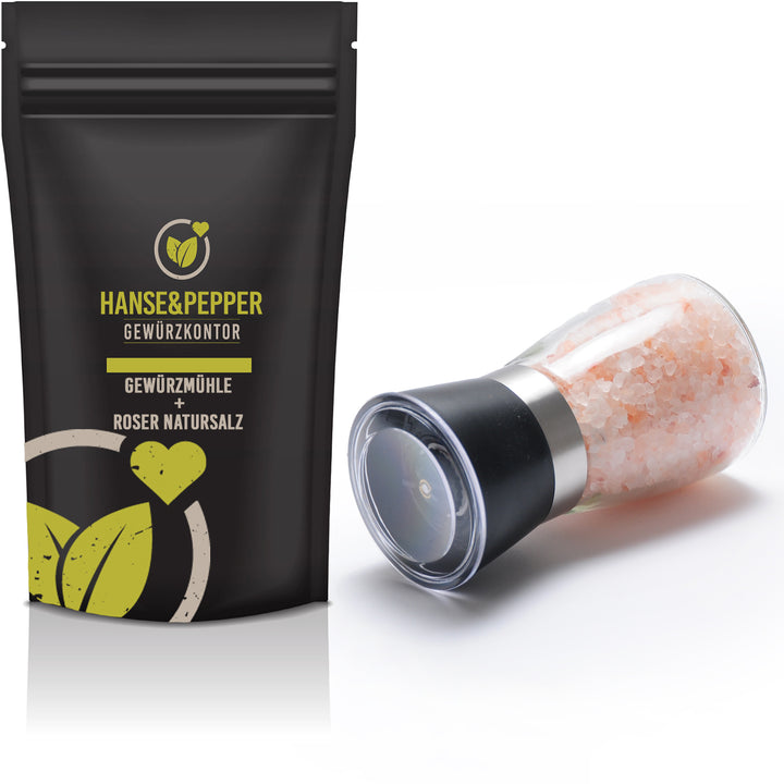 Gewürzmühle mit Keramikmahlwerk gefüllt mit 200g Rosa Natursalz