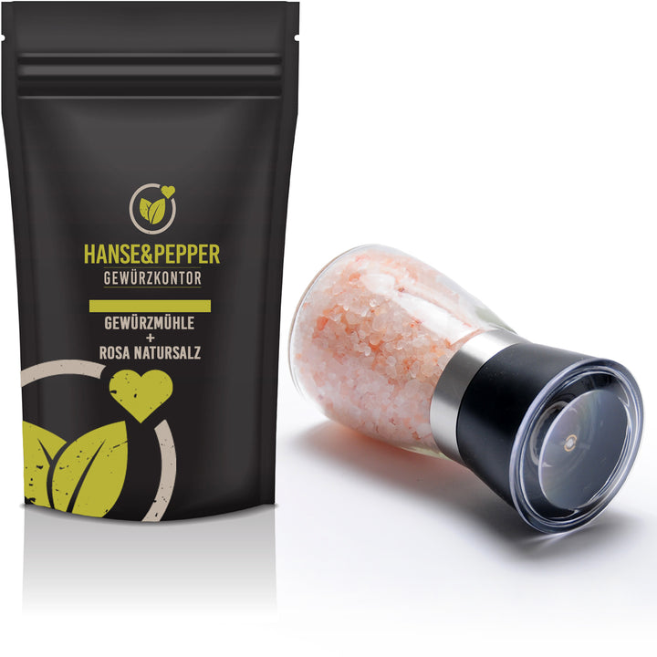 Gewürzmühle mit Keramikmahlwerk gefüllt mit 200g Rosa Natursalz
