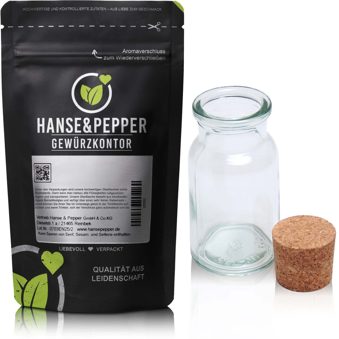 Leeres Gewürzglas 150ml mit Korken + Beschriftungsetikett
