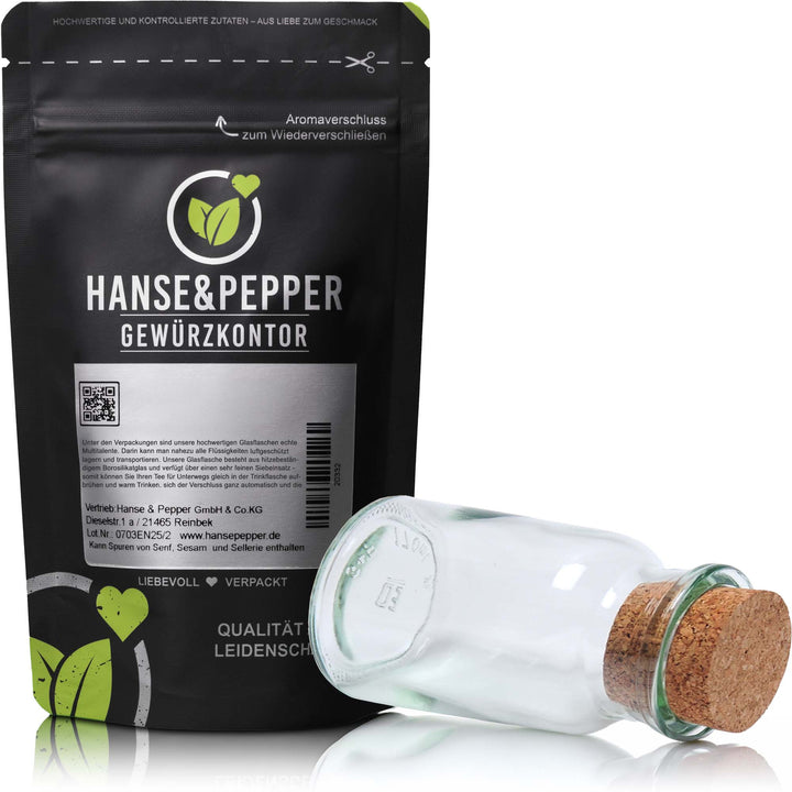 Leeres Gewürzglas 150ml mit Korken + Beschriftungsetikett