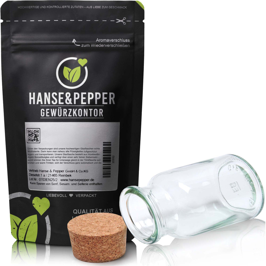 Leeres Gewürzglas 300ml mit Korken + Beschriftungsetikett – Hanse&Pepper