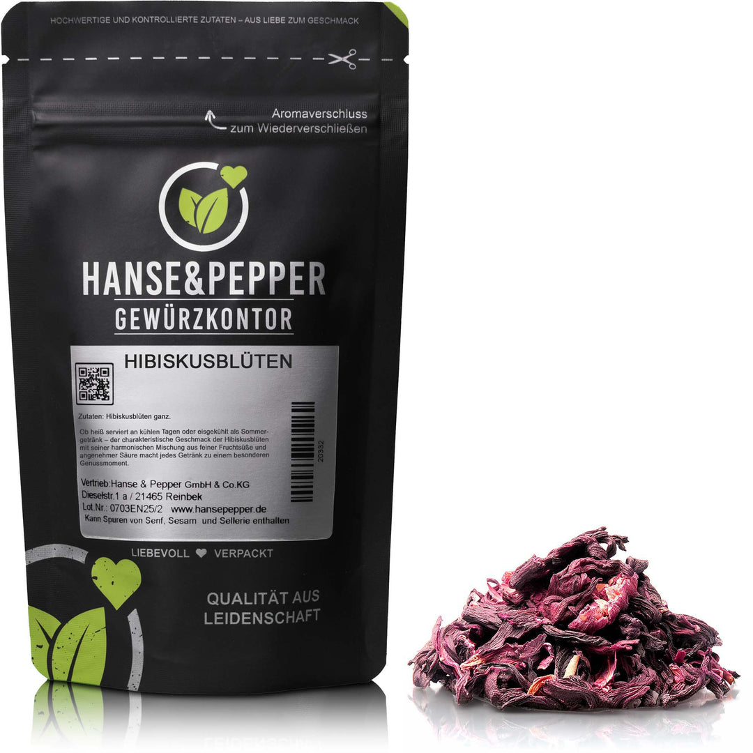 Produkttüte mit Hibiskusblüten