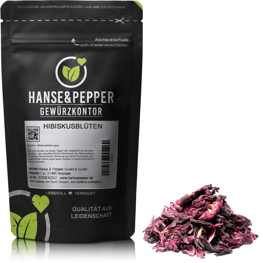 Produkttüte mit Hibiskusblüten