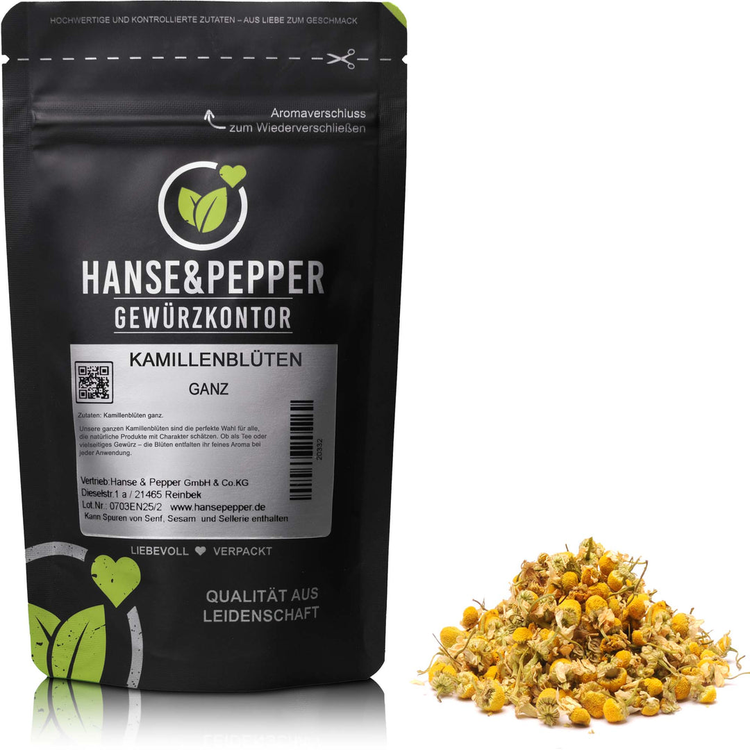 Produkttüte mit Kamillenblüten