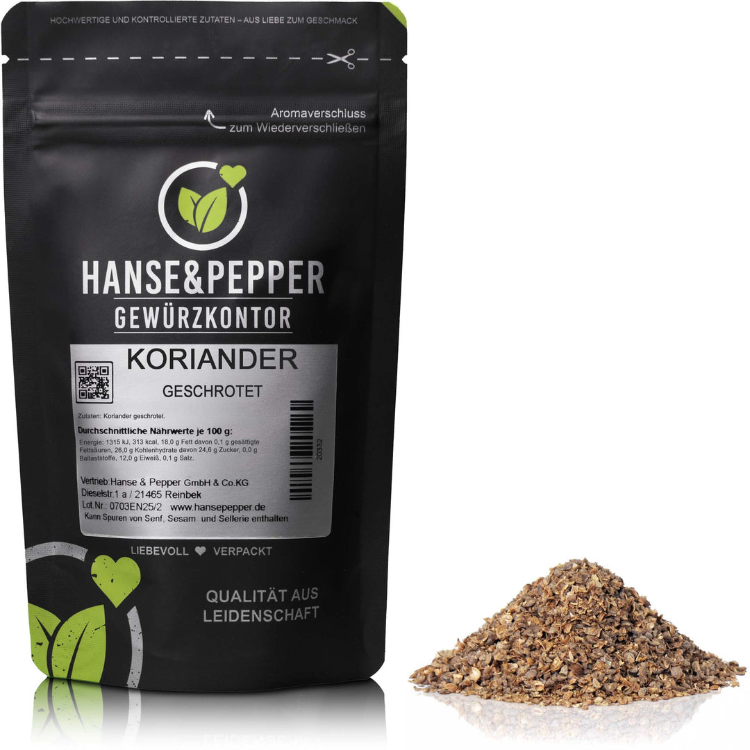 Produkttüte mit Koriander geschrotet