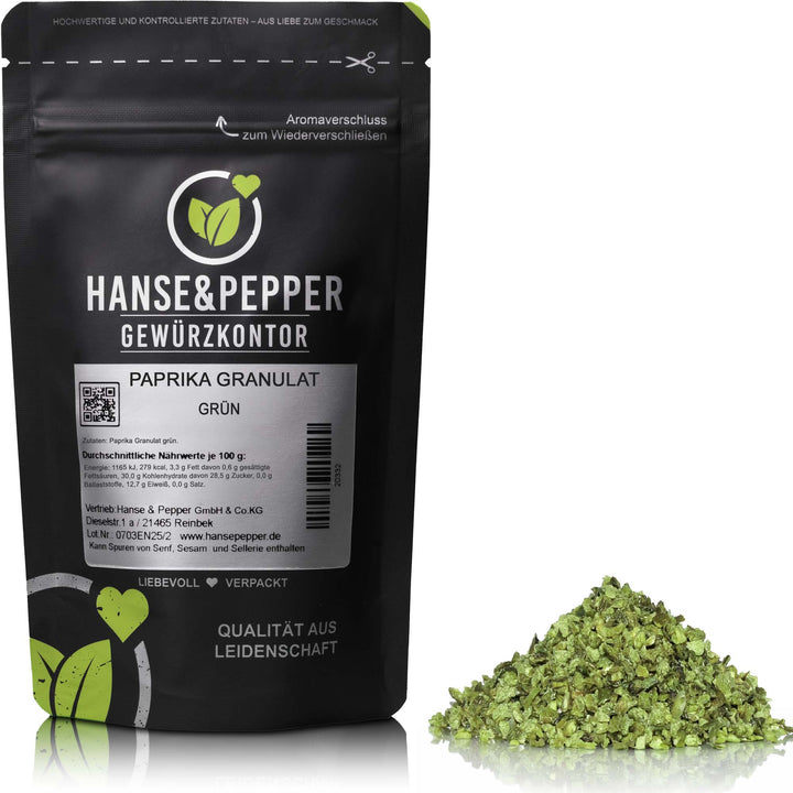 Produkttüte mit Paprika Granulat Gewürz grün