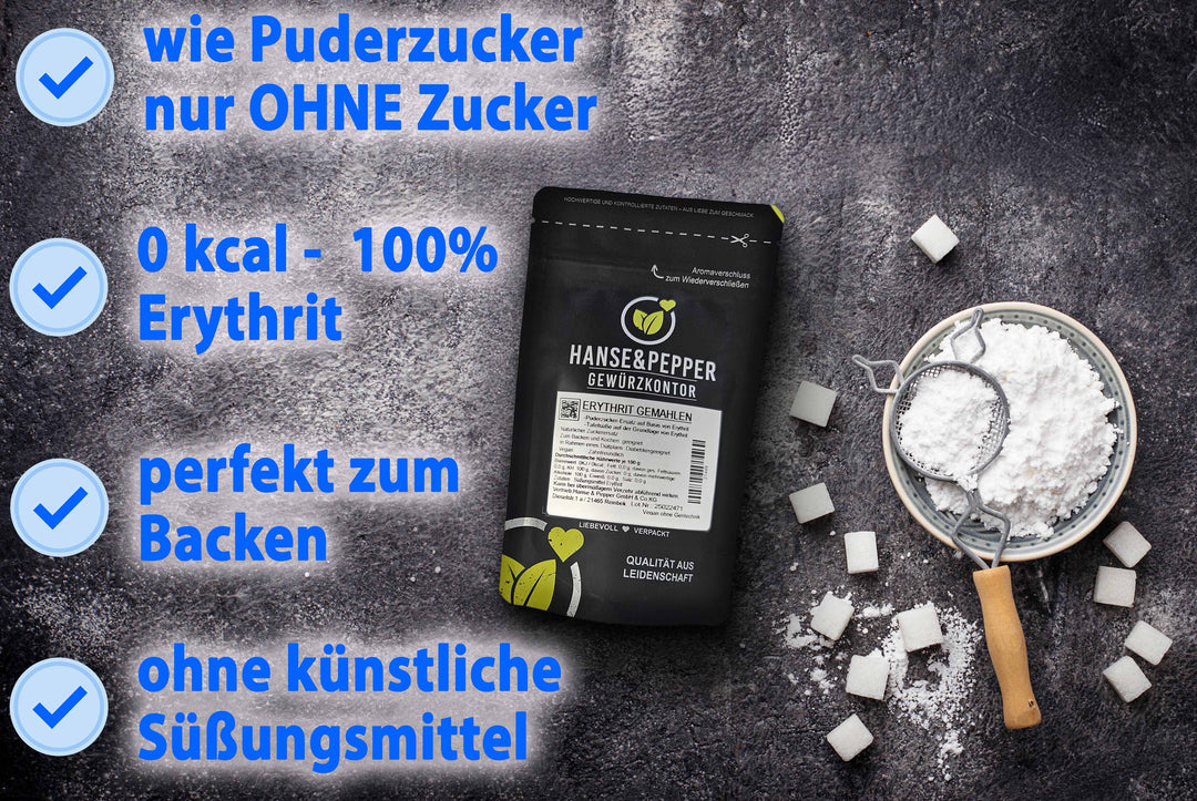 Erythrit Puderzucker - Tafelsüße auf der Grundlage von Erythrit