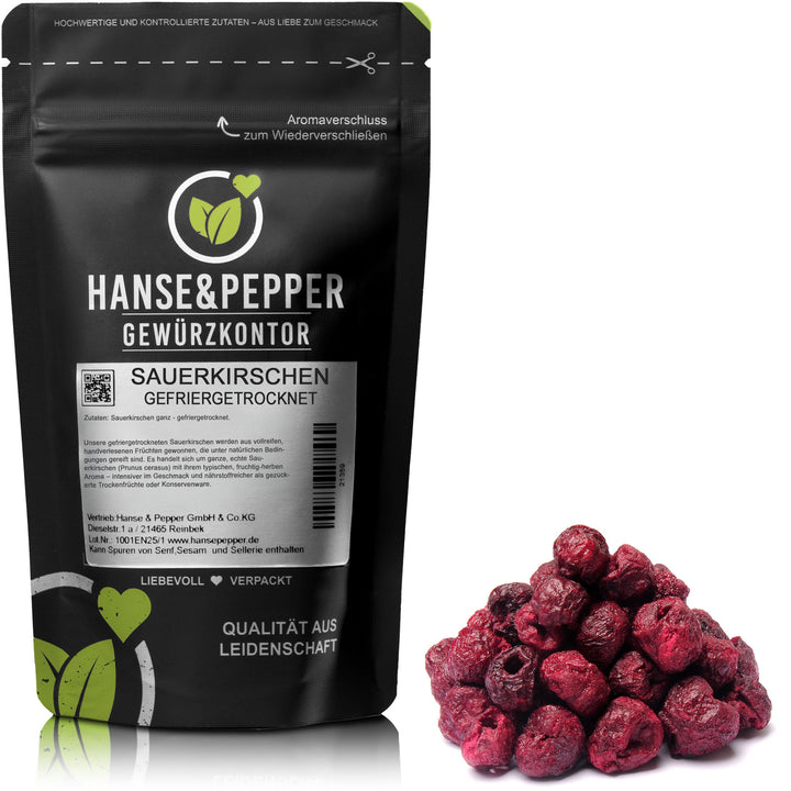 Produkttüte mit Sauerkirschen gefriergetrocknet