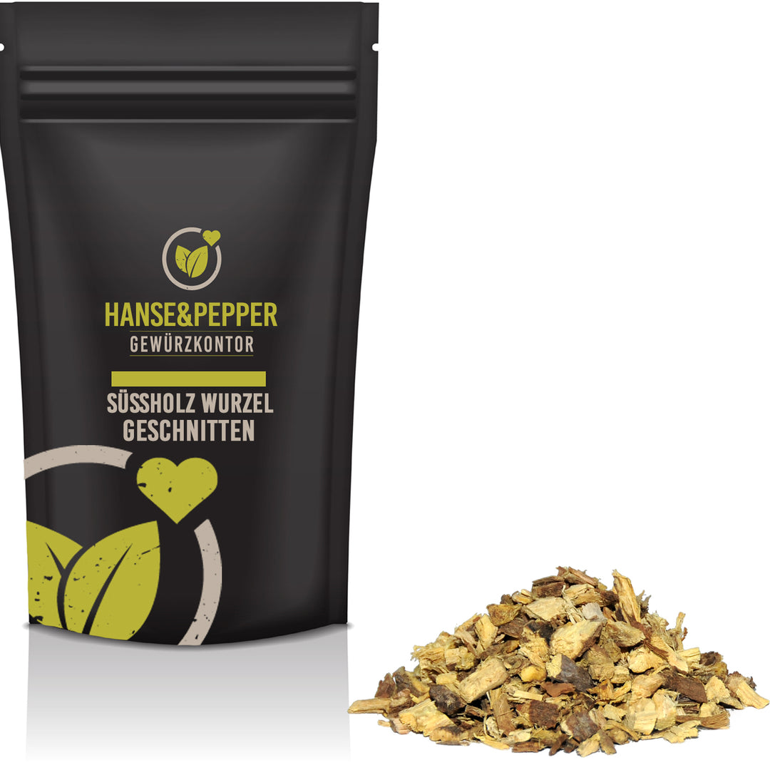 Produkttüte mit Süßholzwurzel geschnitten