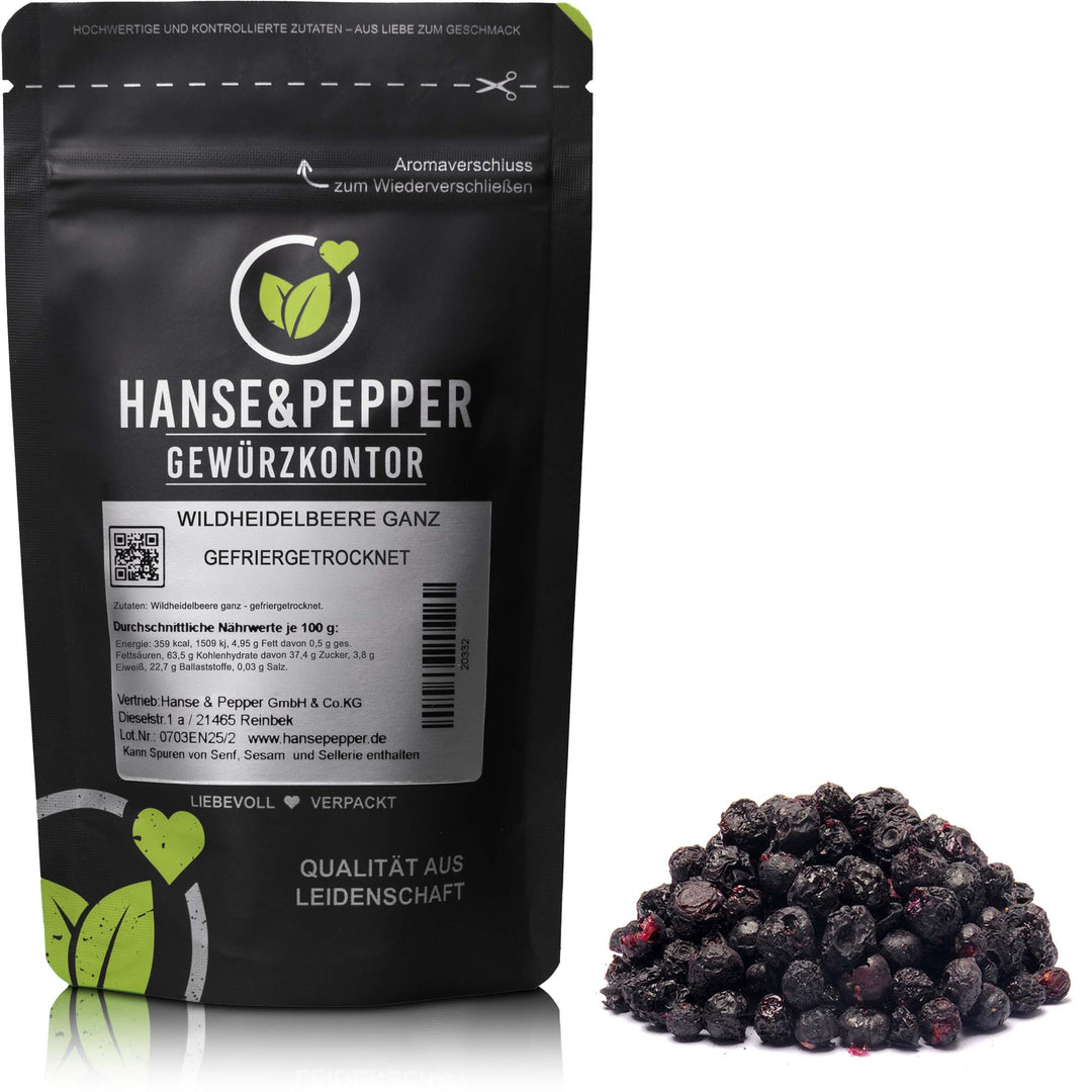 Produkttüte mit Wildheidelbeeren getrocknet