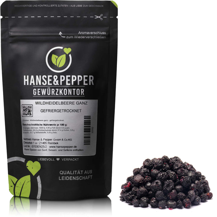 Produkttüte mit Wildheidelbeeren getrocknet