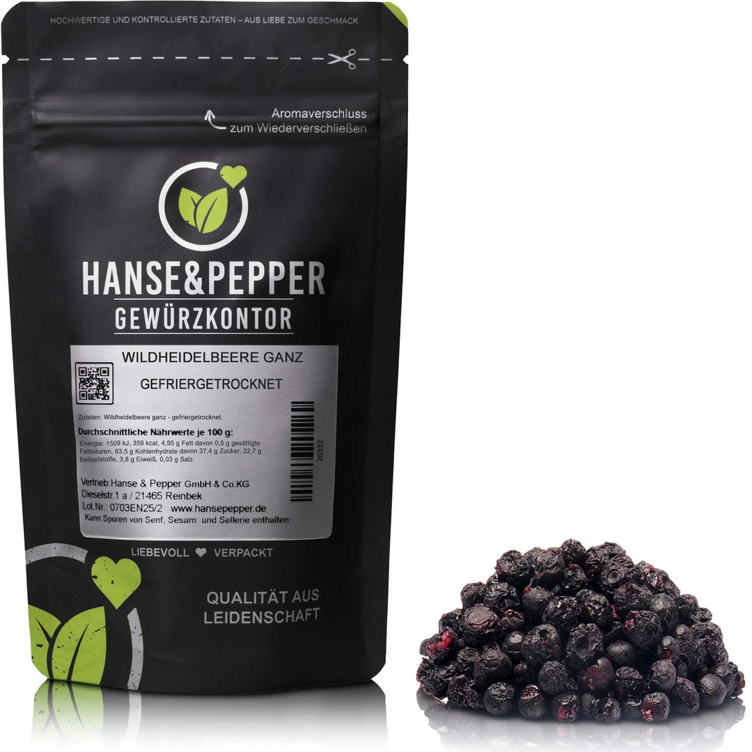 Produkttüte mit Wildheidelbeeren getrocknet